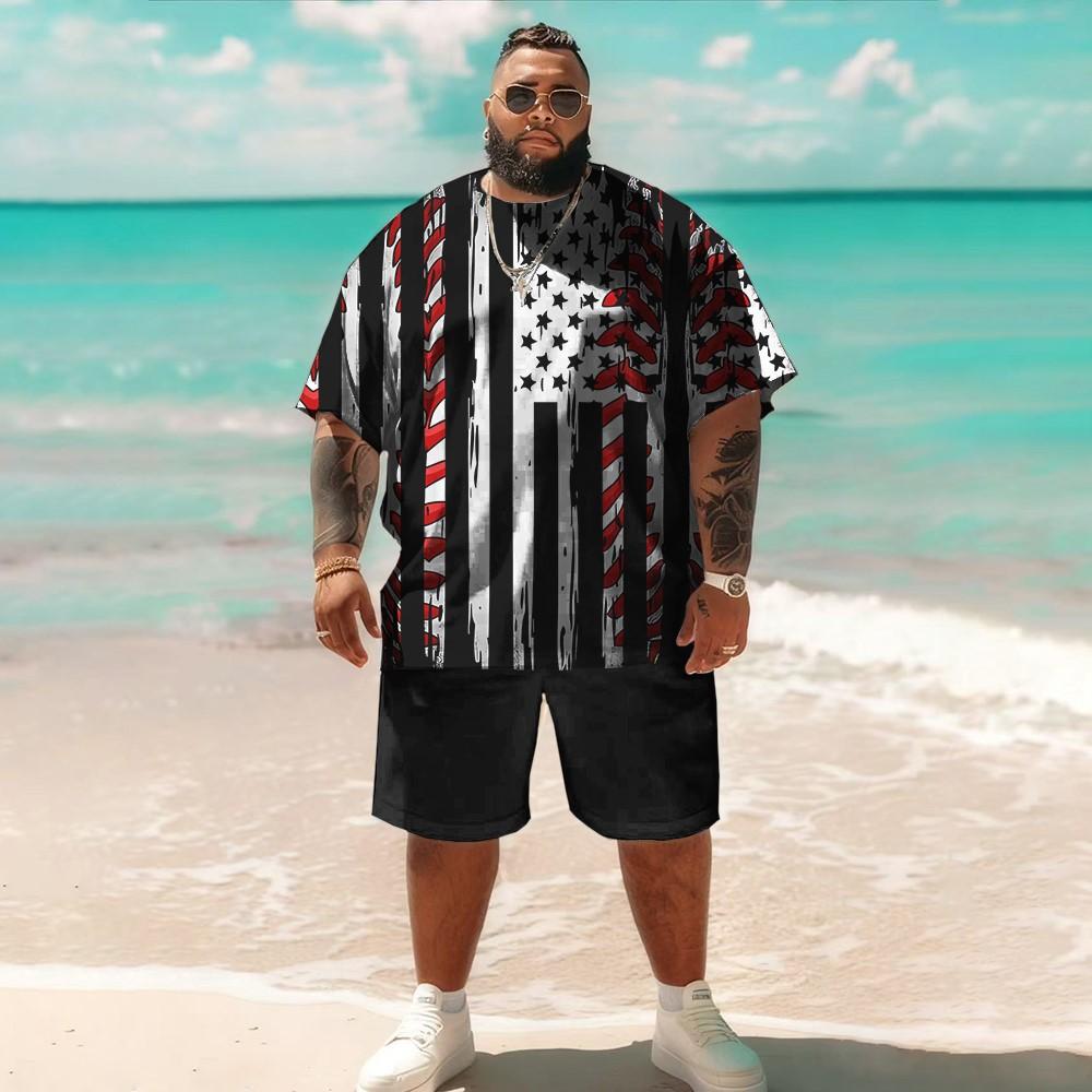 

Men s Patriotic American Flag Print 2 Piece Outfit, Oversized Short Sleeve T-Shirt and Shorts Streetwear Set 4XL