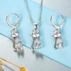 Fashion Crystal Pendant  Earing Jewelry Sets for Woman Girls Shining 4 Colors Crystal Cute Cat Pendant Necklace Earring Party Birthday Gifts