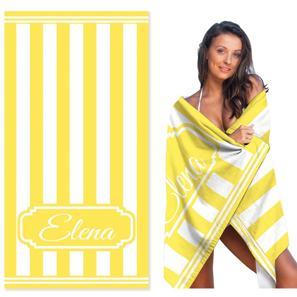 Personalized Striped Beach Towel Custom Name/Logo Oversized Microfiber Towel Summer Party Gift for Beach Swimming Bath Sports