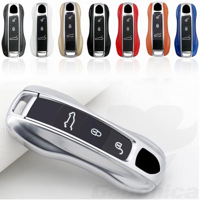 Carbon Fiber Chrome Color For Cayenne 718 MACAN Panamera 911 Boxster Carbon Fiber Pattern  Car Key Case Cover Shell Bag
