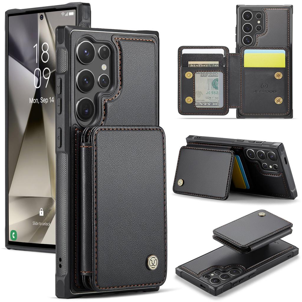 JEEHOOD J05 For Samsung Galaxy S24 Ultra Case Leather Mobile Cover with Detachable Magnetic Card Bag