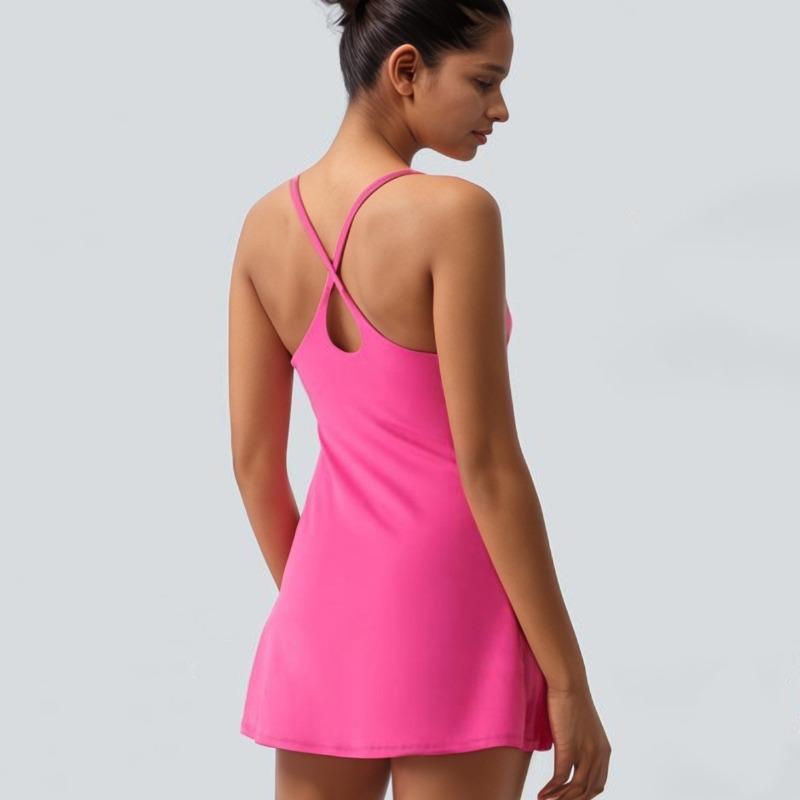 Women's New Sports Cross Suspender Tennis Skirt Anti-light Belt Pocket Fitness Two-piece Set