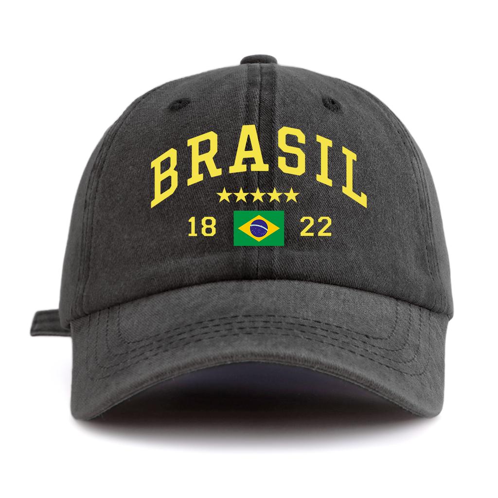 1pc BRASIL Print Washed Baseball Cap for AdultsMinimalist Retro Style Casual Soft Adjustable Dad HatPerfect As Gift