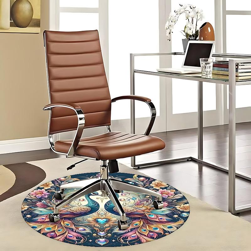 

1pc Fantasy Peacock Couple Round Carpet Anime Design Office Chair Mat, Non Slip Rug for Home Decor, Gift, Office, Living Room, Bedroom 80cm