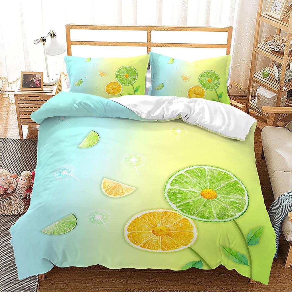 Lemon Duvet Cover Set Fresh Fruits Pattern Polyester Comforter Cover King Queen Twin Full Size For Kids Teens Adults Bedding Set