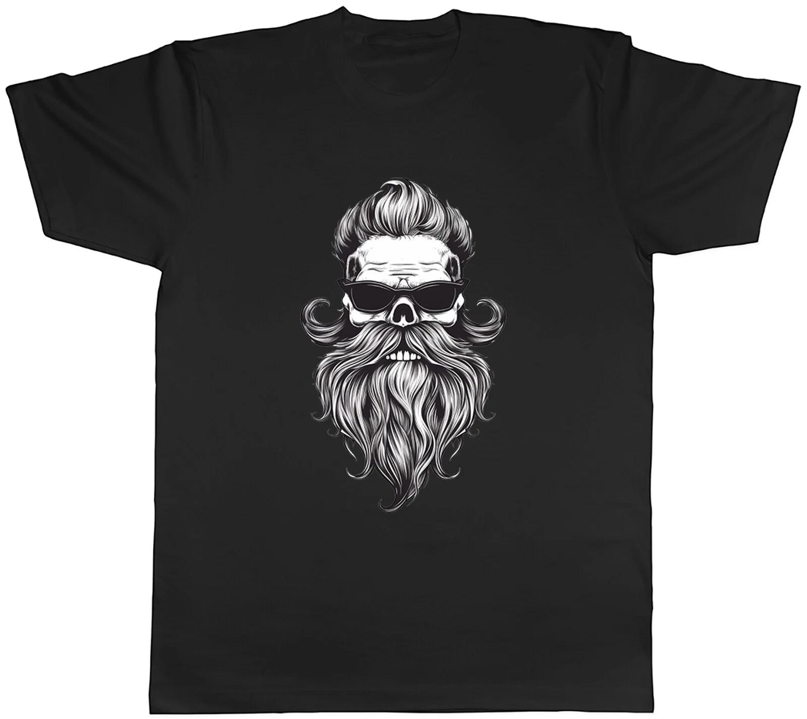 Biker Bearded Skull Mens T-Shirt Gothic Hipster Beard Unisex Tee Gift XL