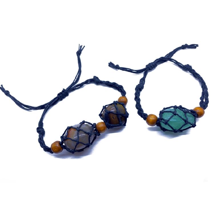 Crystal Holder Bracelet Adjustable Rope Bracelet Cord Handmade Woven Netted Cage