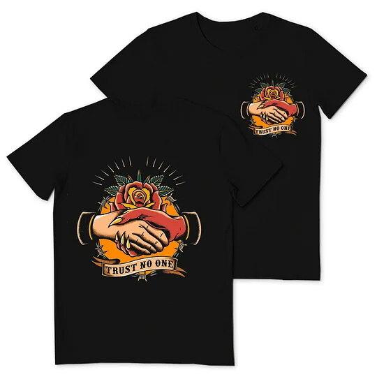 

S-9XL Plus Size Men s Trust No One Tattoo Style T-Shirt, Oversized Retro Graphic Tee, Big Size Casual Black Top S разноцветный