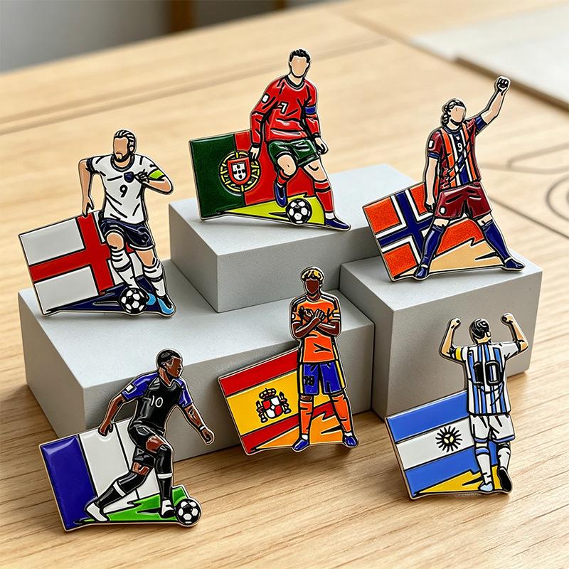 Football Star Brooch Messi Ronaldo World Cup Commemorative Pin 3D Metal Enamel Fashion Accessories Gift