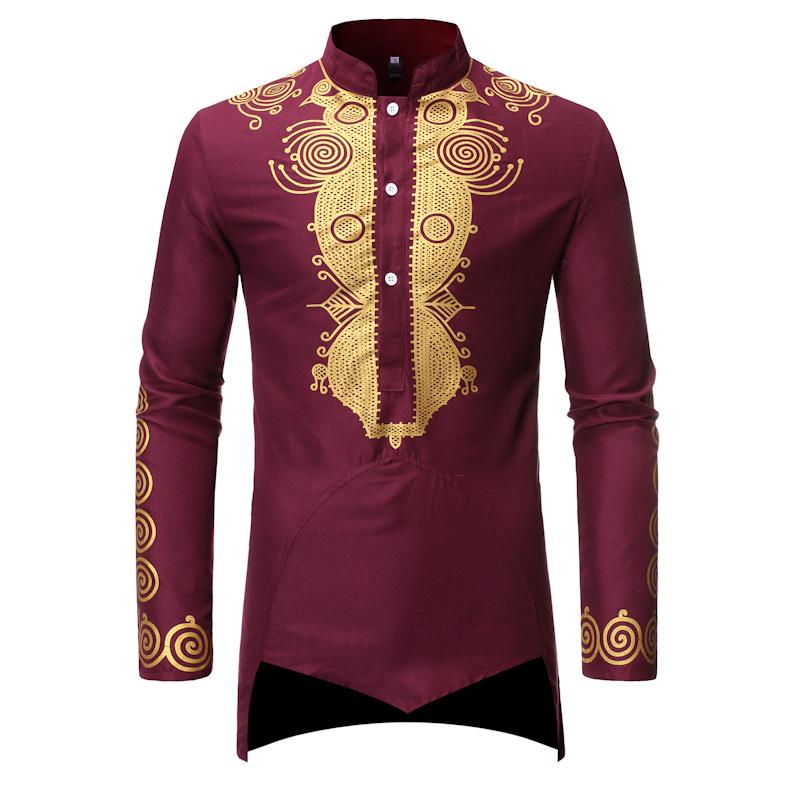 Men's Shirt - Autumn/Winter Casual Stand Collar, Hot Stamping, Medium Long Style (CG9)