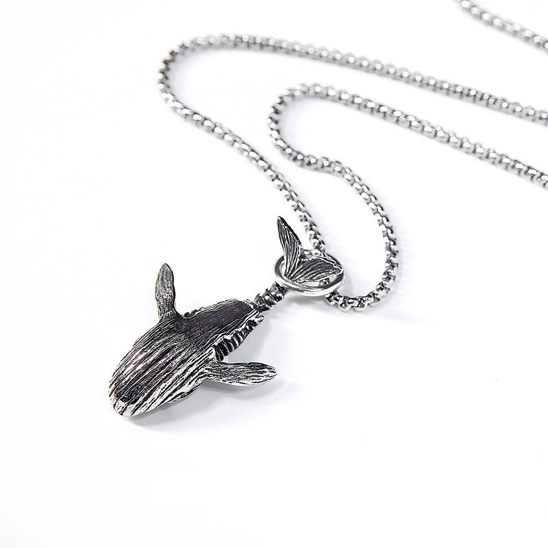 Vintage Blue Whale Pendant Necklace Men Women Hip Hop Rock Popular Necklace Whale Animal Couple Zircon Gift