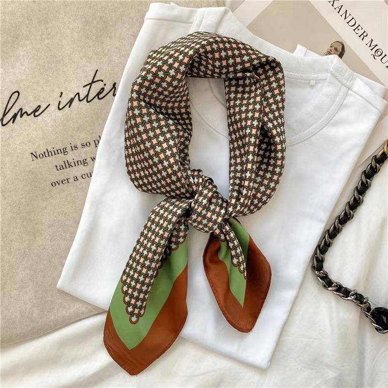 Beach Sunscreen Kerchief Luxury Design Square Scarves Women Popular 70X70CM Silk Hijab  The Four Seasons Headscarf