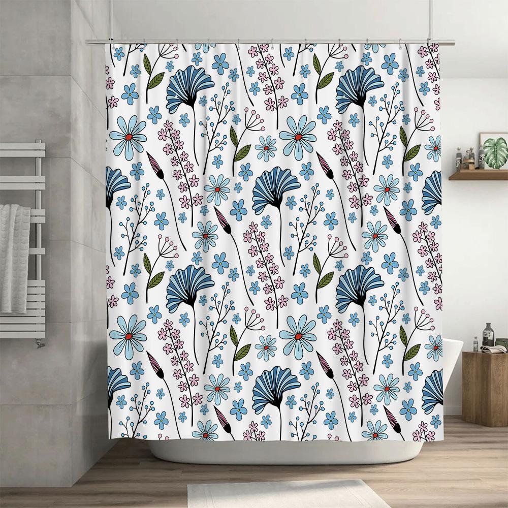 Vibrant Floral Shower Curtain Blue Pink Bloom Decor for Bathrooms Water-Resistant Fabric Modern Home Accessories