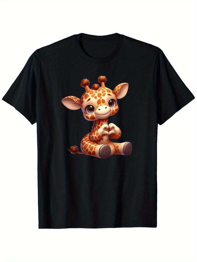 Vintage Graphic 100 Cotton TShirt Cute Giraffe Baby Animal Print Summer M