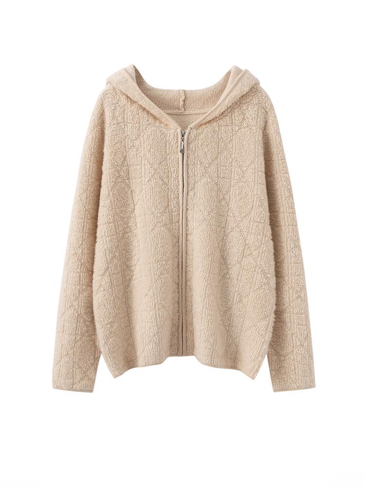 Women's Retro Cashmere Hooded Knit Sweater - Autumn/Winter Loose Zip Cardigan