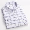 New Pure Cotton Business Men Oxford Shirt Long Sleeve Casual Plaid Striped with Chest Pocket Non-iron Autumn Spring