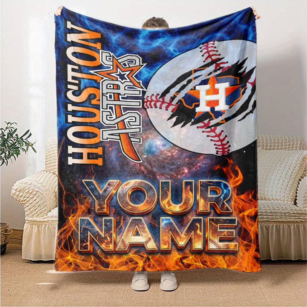 Name Custom Houston Astros Logo Print Flannel Blanket High Quality Warm Comfortable Cover for All Seasons Perfect for Gifts Home Decor