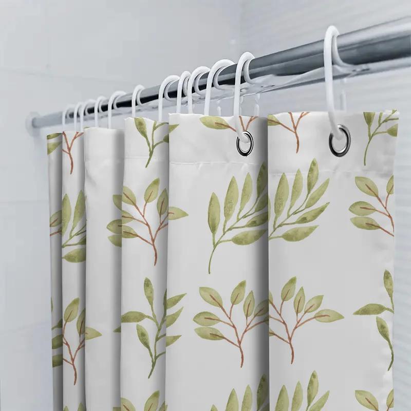 Umweltfreundlicher Duschvorhang mit Blattmuster, wasserdichtes Design, Badezimmerdekoration, modernes abstraktes botanisches Muster, Heimtextilien