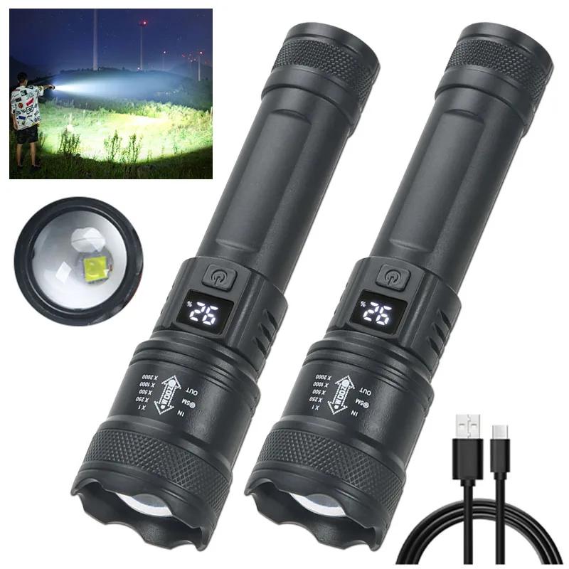 High Strong Power Led Flashlights Tactical Zoom Rechargeable Torch Built-in Battery Spotlights Outdoor Camping Emergency Lantern