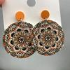 Ethnic Vintage Round Printed Wooden Earrings for Women Simple Muticolor Flower Pattern Drop Earring Daily Party Jewelry