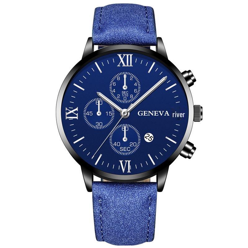 High-demand Men’s Geneva Quartz Watch – New Business & Casual Style with Calendar and Leather Strap.
