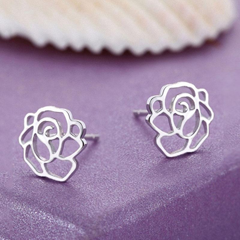 Peony Rose Hollow-Out Flower Stud Earrings - Accessory Series