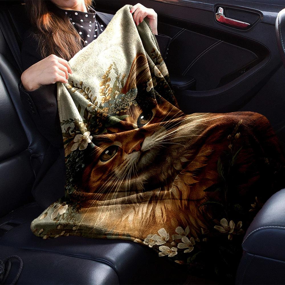 1pc cat flowers blanket Lightweight Flannel Throw for Sofa Bed Travel Camping Livingroom Office Couch Chair
