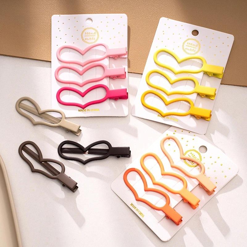 New 3pcs/set Colorful Love Heart Hair Side Clips Women Girl Hollow Bowknot Shaped Hair Clips Bangs Hairpins Kids Sweet Ornament
