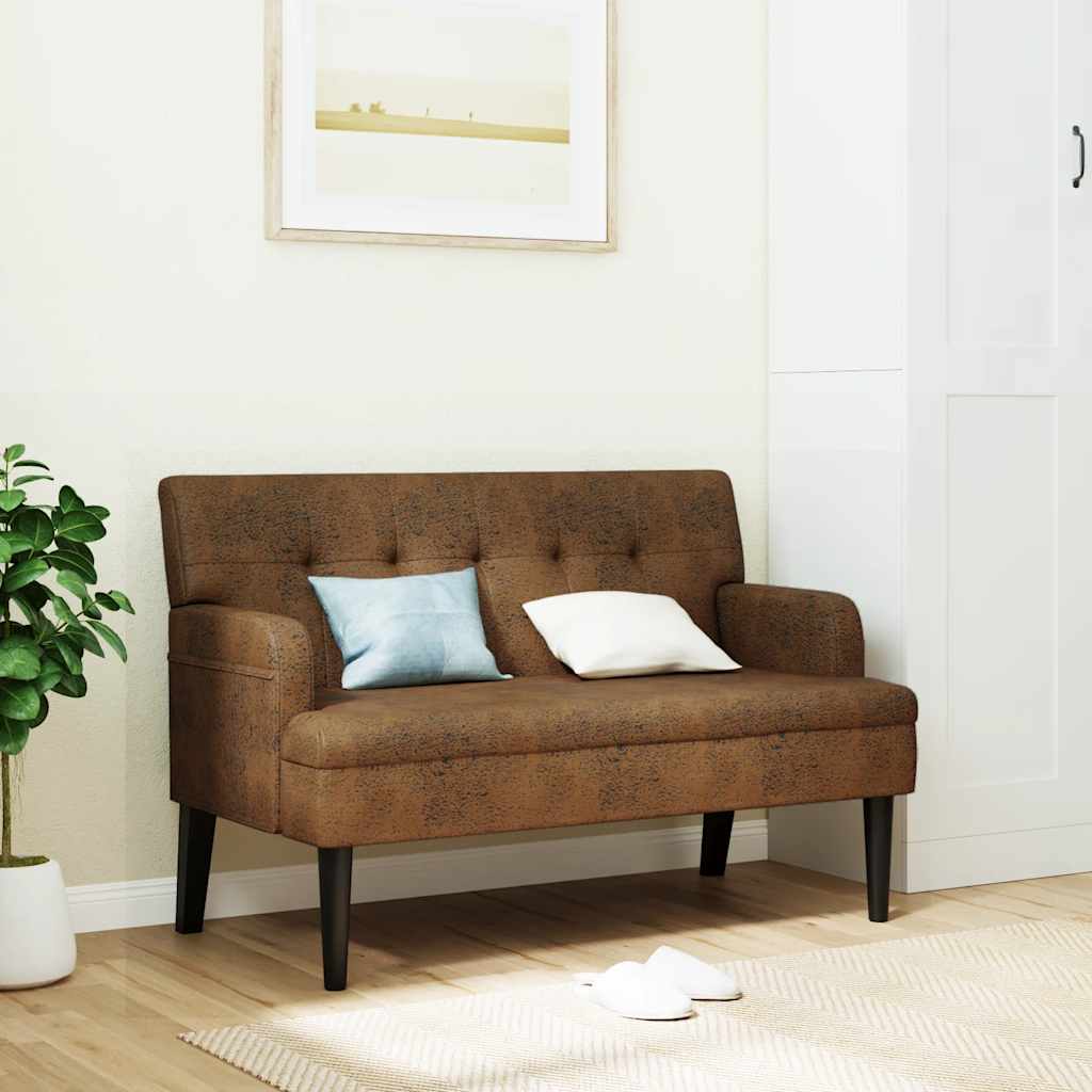 Bench with Backrest Brown 112 X 65.5 X 75 Cm Faux Suede Finish