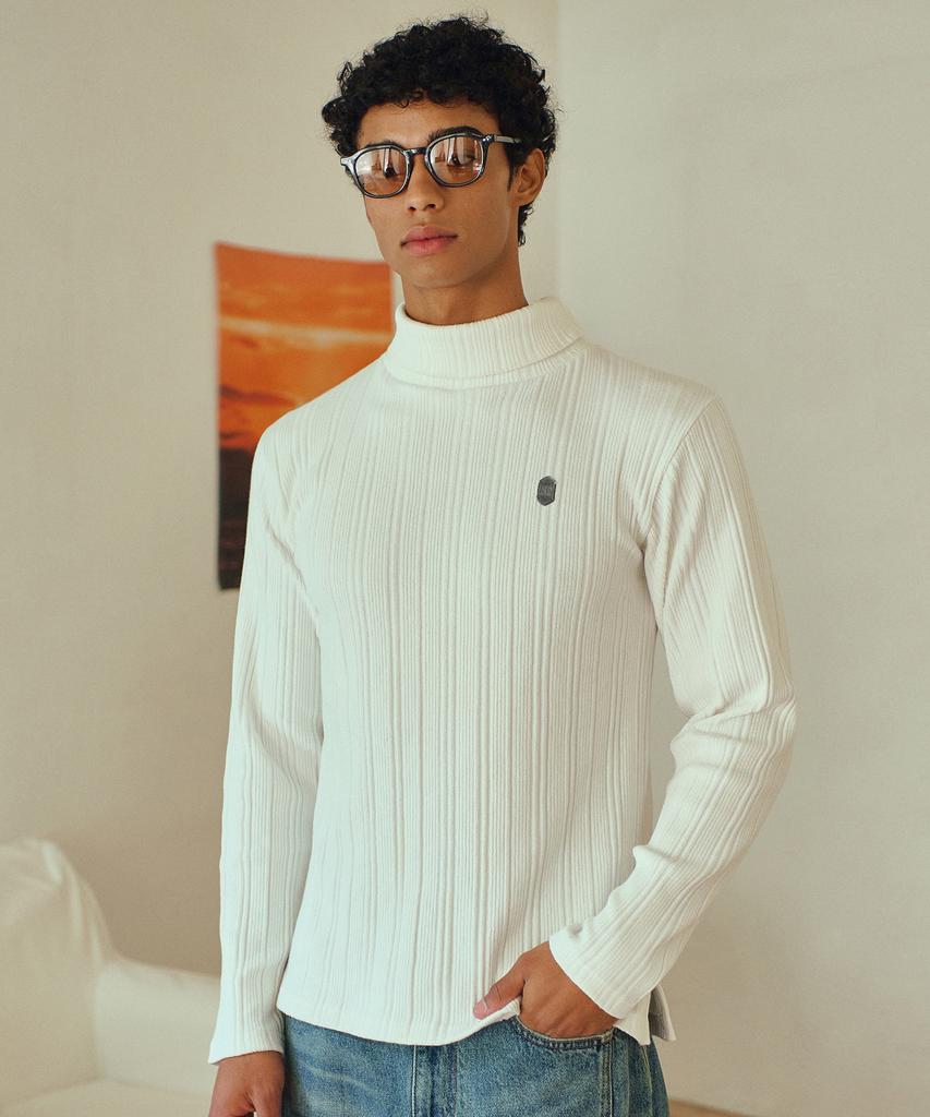MIDSUN Ribbed Slim Turtle Neck - Ivory