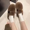 Premium Bag Head Fluffy Slippers Women's Outer Wear 2025 Autumn and Winter New Lazy One-pedal Flat-bottomed Velvet Cotton Slippers