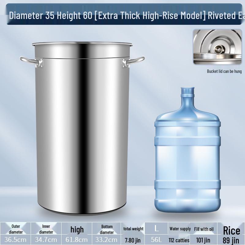 304 Stainless Steel Soup Pot with Lid - Thickened Round Barrel for Commercial Use, Ideal for Rice, Water, Braised Meat, and Porridge.