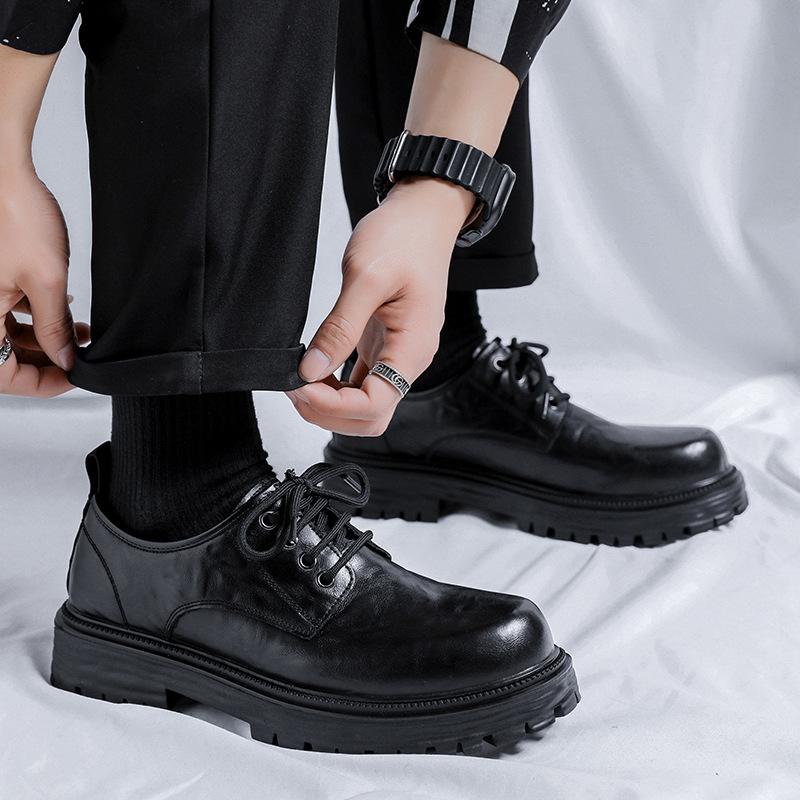 Leather shoes men's formal business British platform casual derby shoes black wedding groom shoes increase 66106-Y