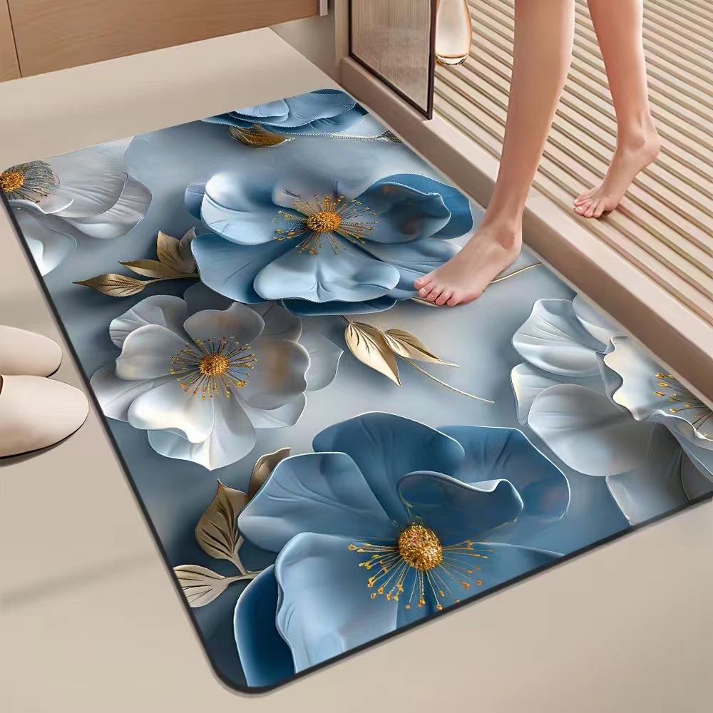 Covoraș Îngroșat de Baie cu Imprimeu Floral Covoare Antiderapante pentru Baie În Fața Lavoarului, Lângă Cadă Covor de Podea pentru Duș Covoraș de Ușă cu Spumă cu Memorie Pad 3D