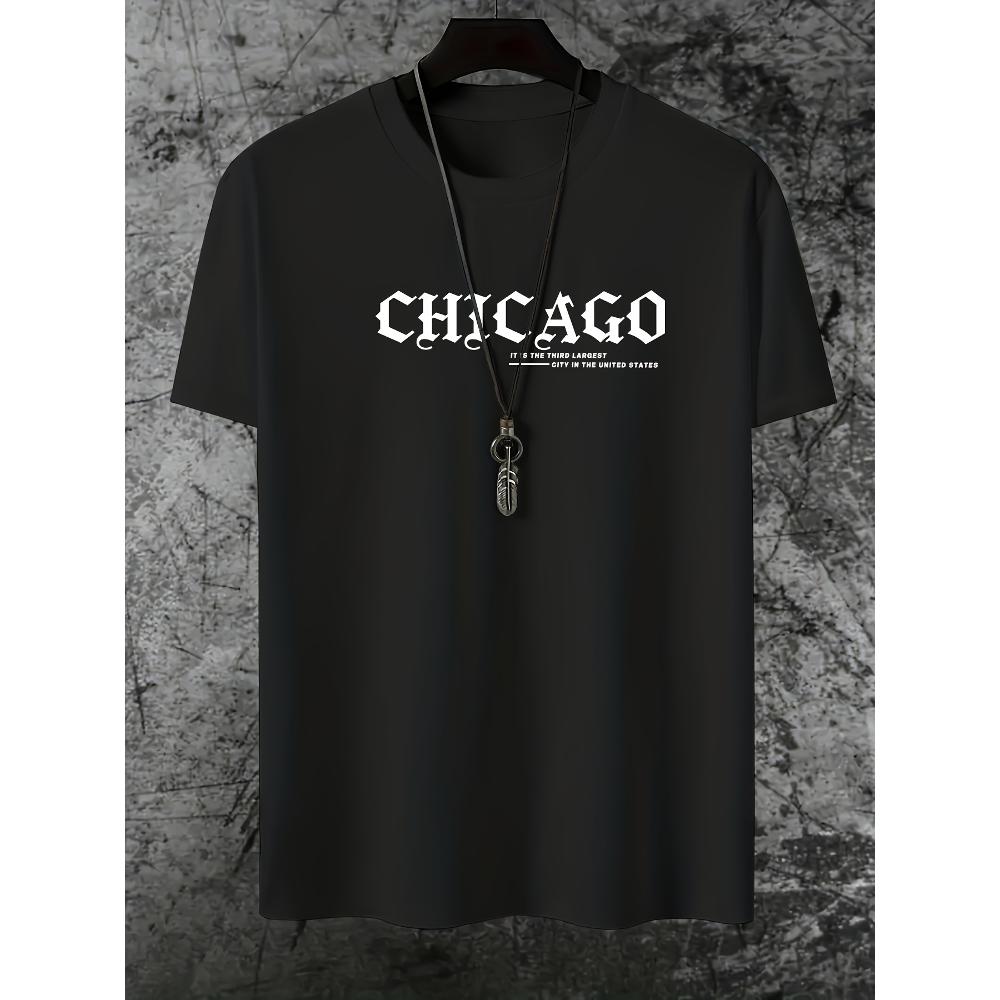 Chicago Text Logo T-Shirt,Soft Breathable & Fade-Resistant, Classic Fit for Daily Casual Wear