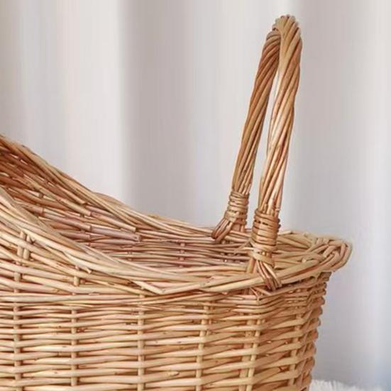 Stroller Shaped Flower Basket Rattan Woven Candy Basket with Handle Portable Decorative Rustic Basket with Wheels for Weddings Baby Showers