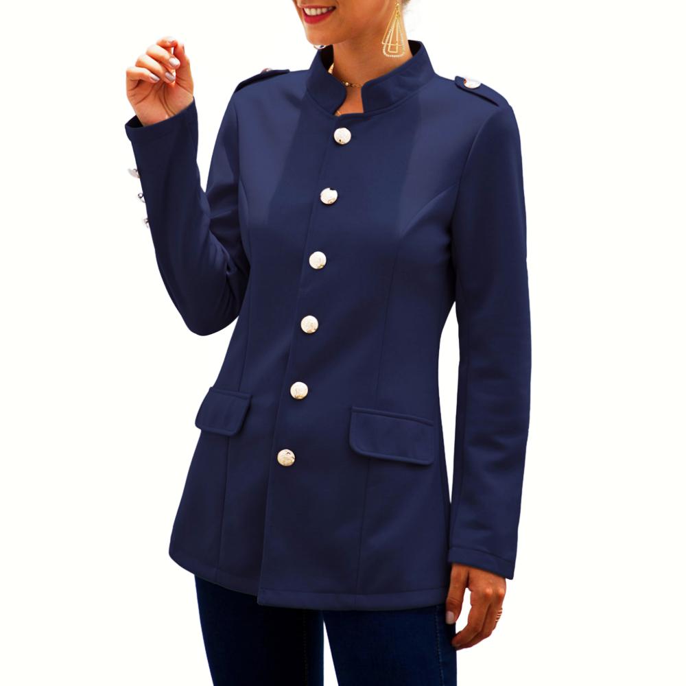 

Модные женские пиджаки с длинными рукавами и пуговицами с лацканами, приталенный маленький костюм, женская куртка, пальто M синий