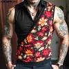 Men Lapel Sleeveless Patchwork Floral Print Casual Thin Tank Tops