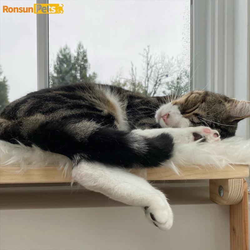 Wooden Cat Hammock Balcony Cat Bed Big Cats Couch Tower Sun Summer View Simple Nest Window Castle Pet Products Accessories