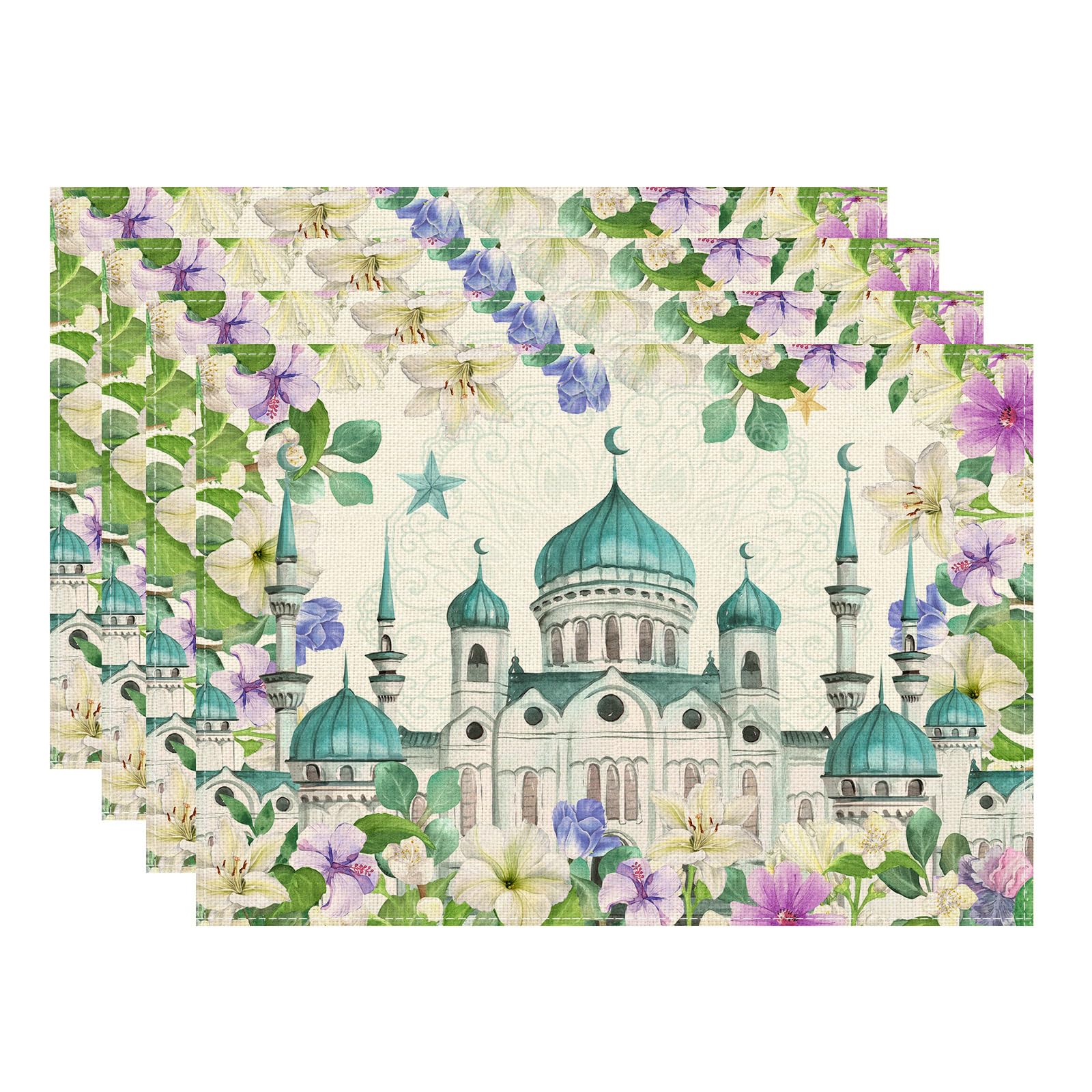 

Flowers Castle Stars Ramadan Mubarak Placemats Set of 4 Table Mats for Party Home Kitchen Dining Table Decorations 12x18 Inch Placemats Set of 4 （12x18 Inch）