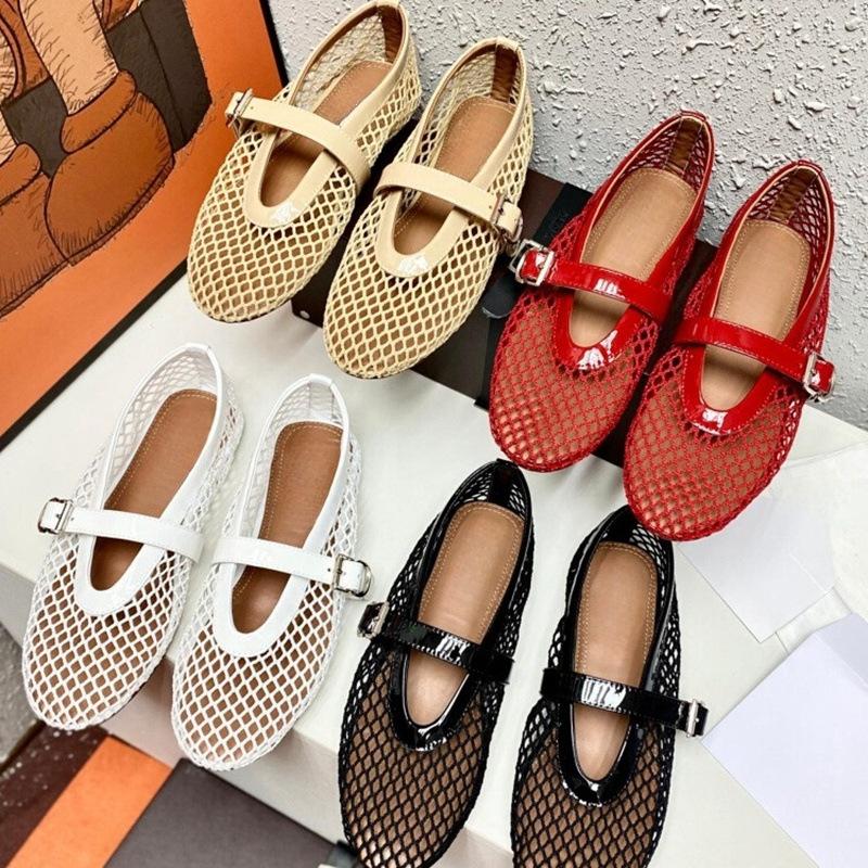 Fashion New Designer Fishnet Flat Shoes Woman Mary Janes Cutout Summer Flats Women Ankle Belt Air-mesh Mocasines Zapatos De Mujer 2025