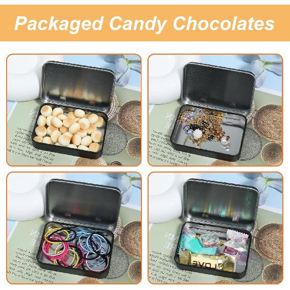 Rectangular Metal T with Lids, Black Small Box with Lid Hinged Tin Container Portable Storage Case Organizer for Home Jewelry, Cosmetic Tools, Gifts