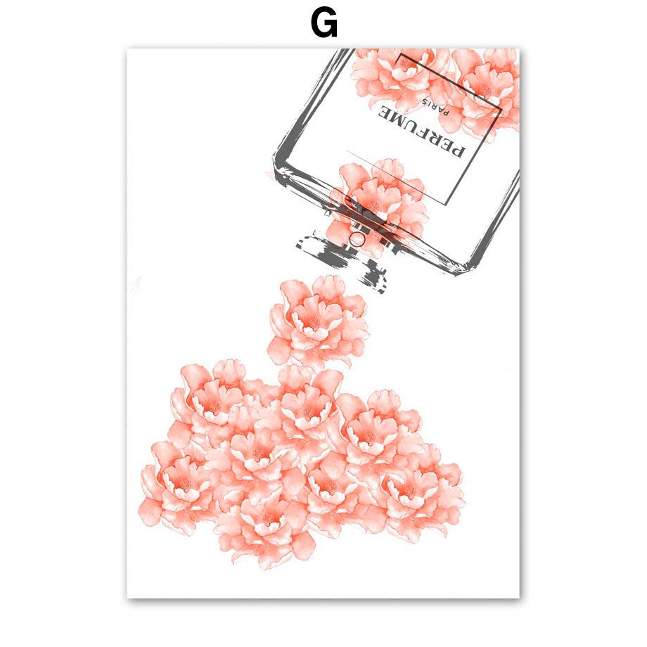 Pink Flower Paris Perfume Girl Lip Eyelash Wall Art Canvas Painting Nordic Posters And Prints Wall Picture For Grils' Room Decor