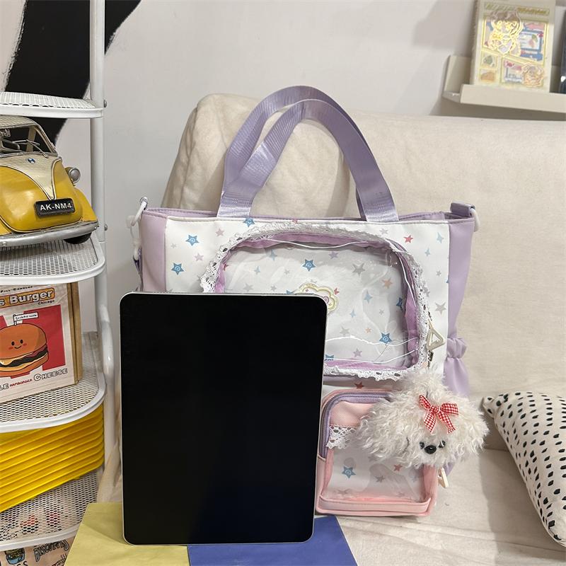 Women's Contrast Shoulder Bag Stars Print College Style Crossbody Bag