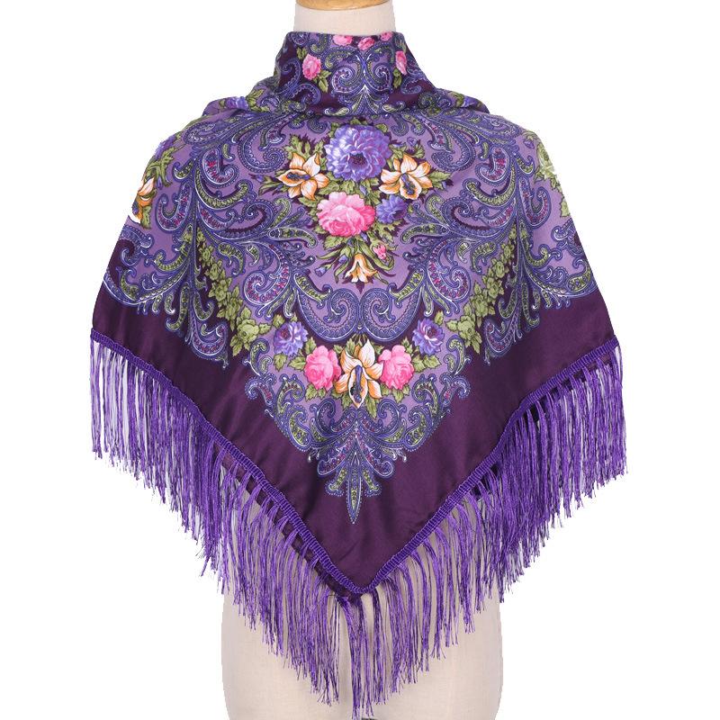 110*110Cm Ethnic Floral Headscarf For Elegant Women Shawl Babushka Bandana Handkerchief Female Head Wraps Print Square Scarves