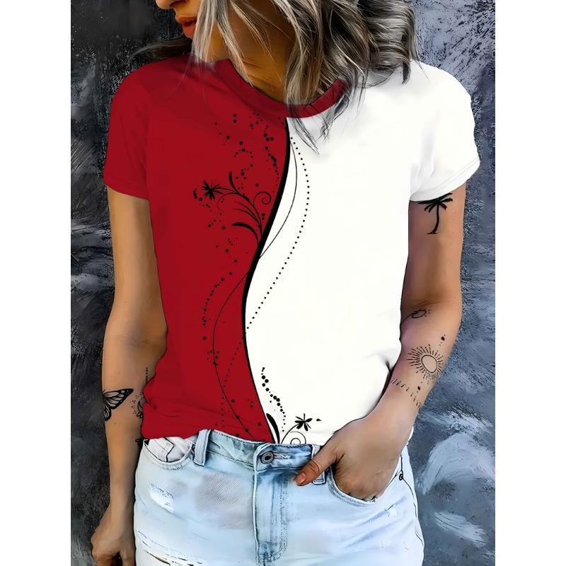 Irregular Black and Red Lace, Women s Round Neck Short-sleeved T-shirt, Fashionable, Cool and Versatile Women s Clothing S