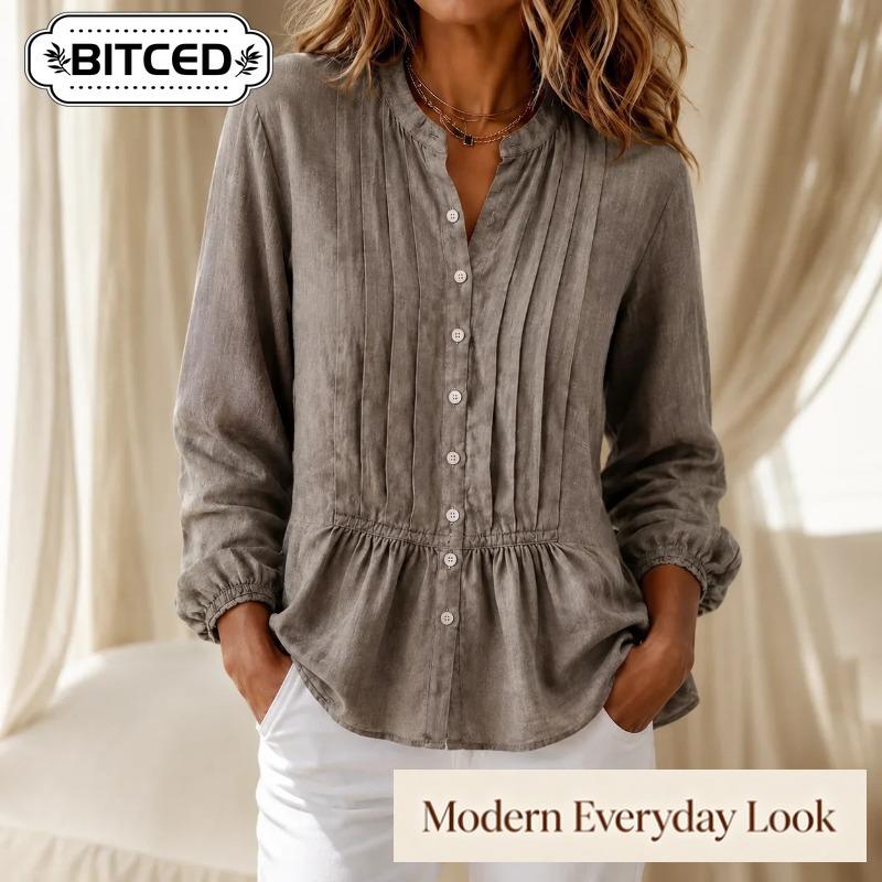 BITCED Women's Fashion Casual Long Sleeve V-Neck Blouses & Shirts