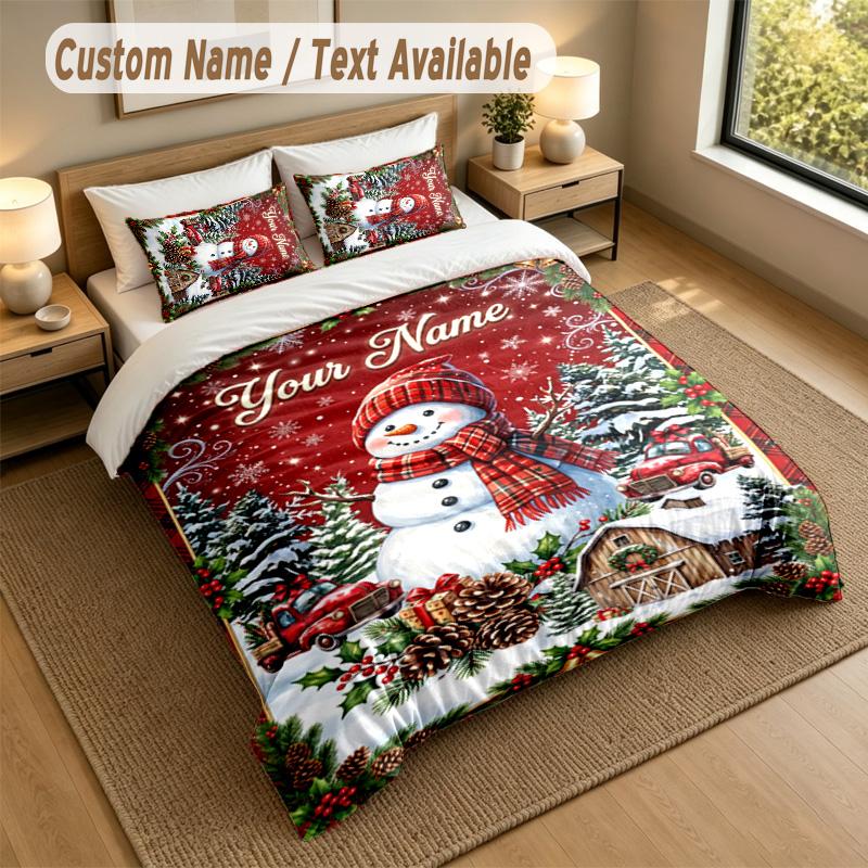 Christmas Theme Personalized 3Pcs Bedding Set Custom Text & Name 1 Sheet 2 Pillowcases Household Bedding 1pc