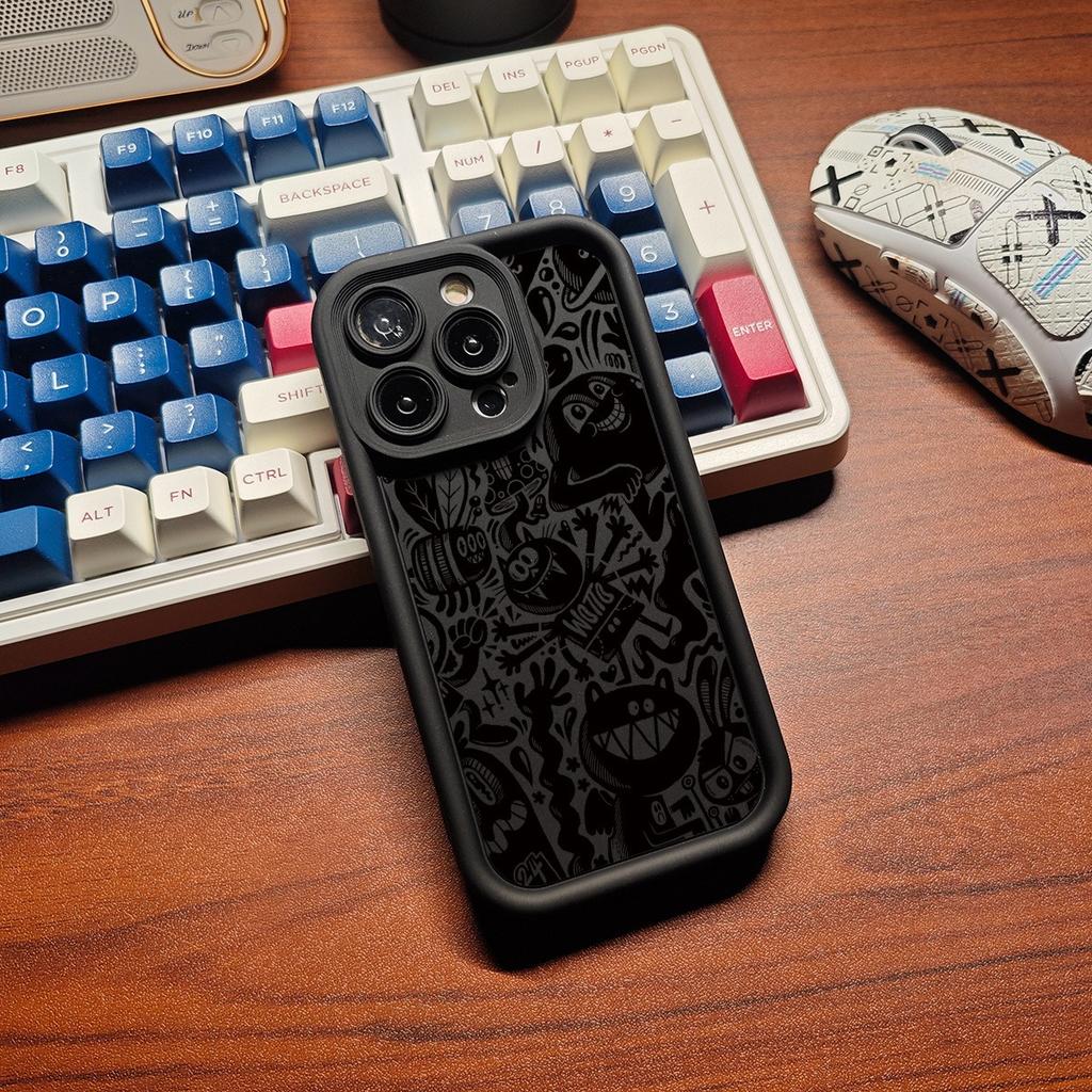 Strange Black Cartoon Pattern Durable Phone Case, Suitable for iPhone 17, 16, 15, Plus, Pro, Max Series Phones - Can Be Used As
