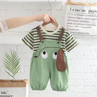 Kids Baby Boys Girls Summer Children Cartoon Striped T Shirt Pants Set Fashion Tracksuits
